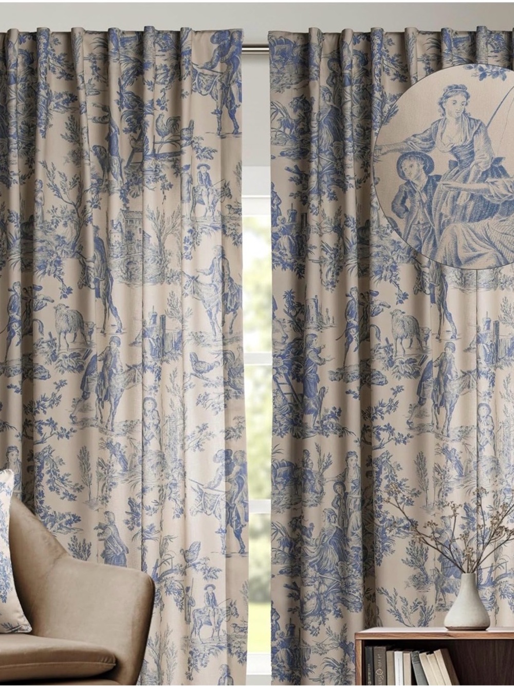 Decorative Blue Toile Curtains - Home Accents
